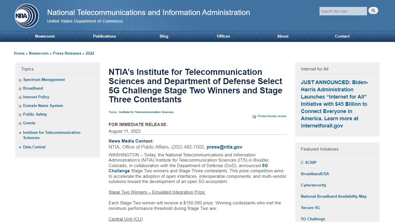 NTIA’s Institute for Telecommunication Sciences and Department of ...